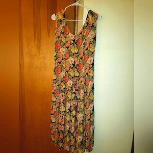 Vintage Floral Print Sleeveless Dress, Women's Size S